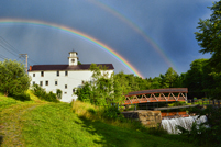 Sunapee Harbor, NH - Sugar River Bridge, Town Hall and Rainbow